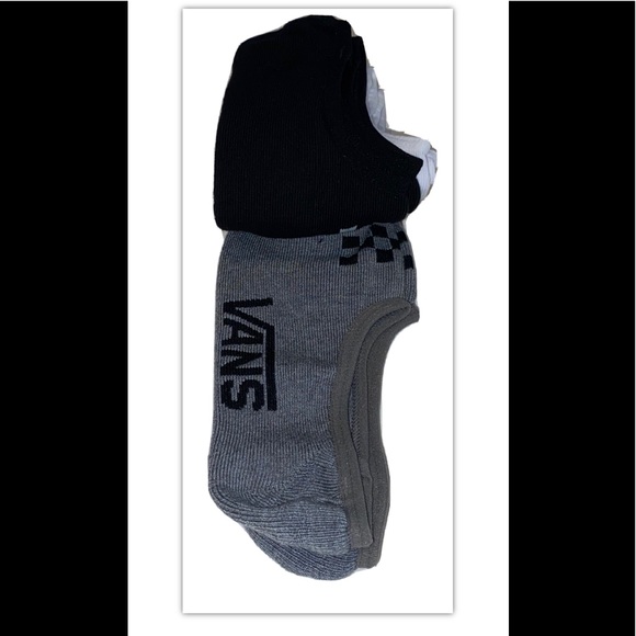 Vans No Show Socks 3Pair Men 9.5-13 White Black Gray w Logo & Checkerboard Skate - Picture 10 of 12